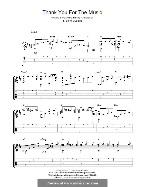 Thank You for the Music (ABBA): Для гитары by Benny Andersson, Björn Ulvaeus