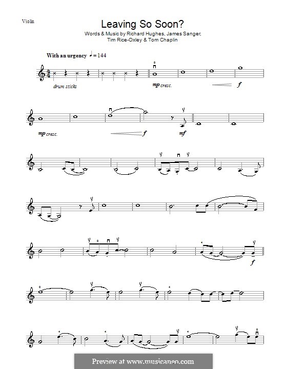 Leaving So Soon? (Keane): Для скрипки by James Sanger, Richard Hughes, Tim Rice-Oxley, Tom Chaplin