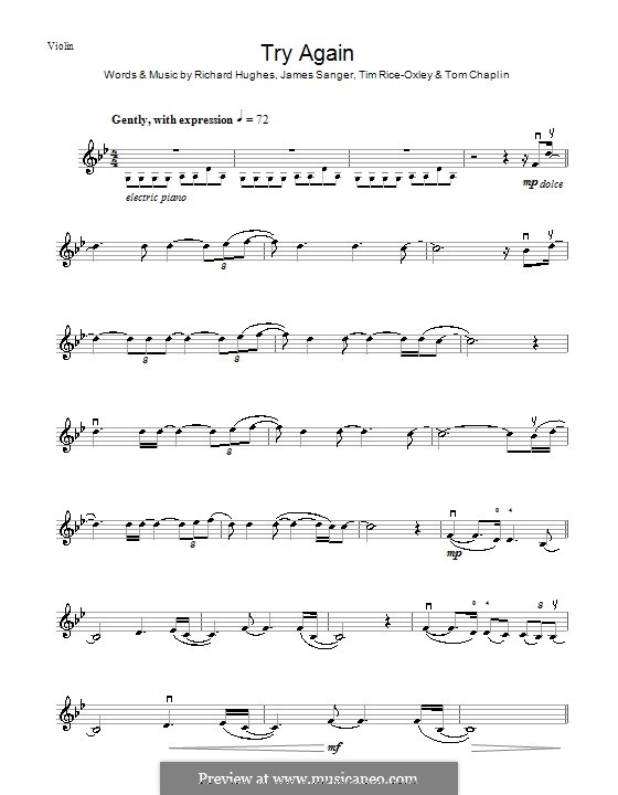 Try Again (Keane): Для скрипки by James Sanger, Richard Hughes, Tim Rice-Oxley, Tom Chaplin