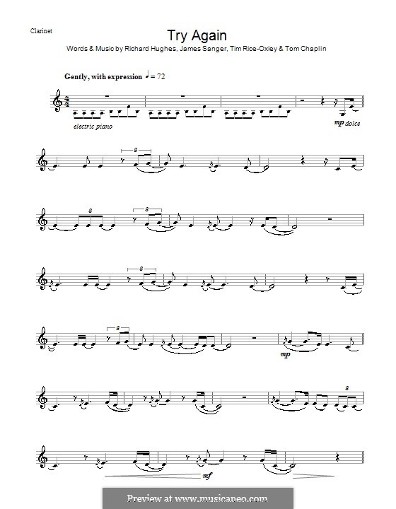 Try Again (Keane): Для кларнета by James Sanger, Richard Hughes, Tim Rice-Oxley, Tom Chaplin