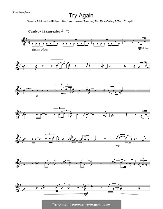 Try Again (Keane): Для альтового саксофона by James Sanger, Richard Hughes, Tim Rice-Oxley, Tom Chaplin