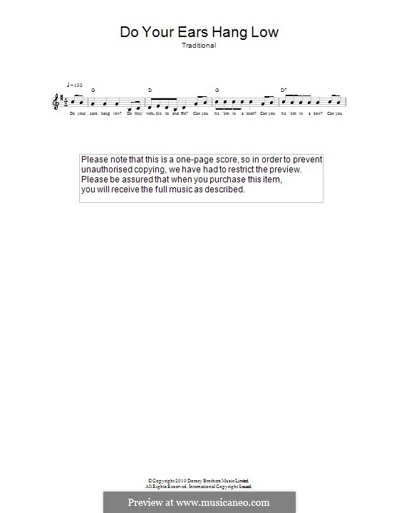 Do Your Ears Hang Low?: Мелодия, текст и аккорды by folklore