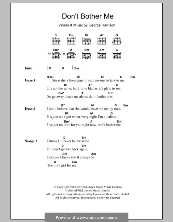 Don't Bother Me (The Beatles): Текст, аккорды by George Harrison
