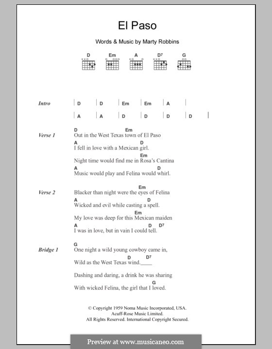 El Paso: Текст и аккорды by Marty Robbins