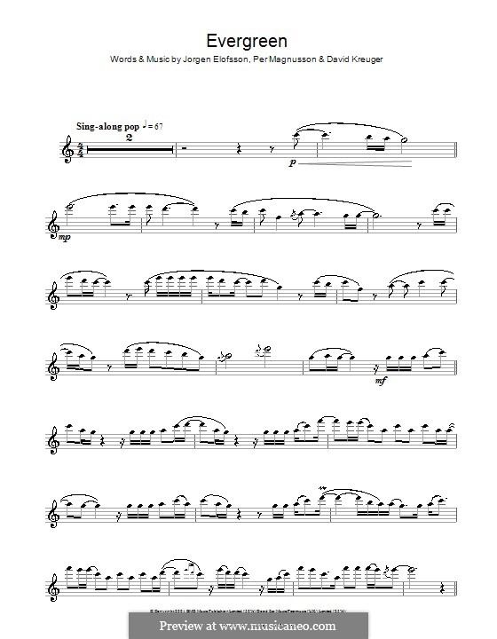 Evergreen (Westlife): Для флейты by David Kreuger, Jörgen Kjell Elofsson, Per Magnusson