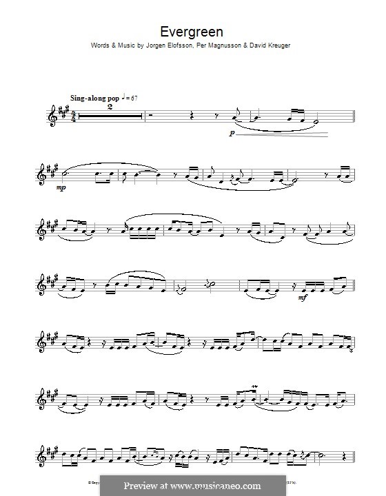 Evergreen (Westlife): Для альтового саксофона by David Kreuger, Jörgen Kjell Elofsson, Per Magnusson