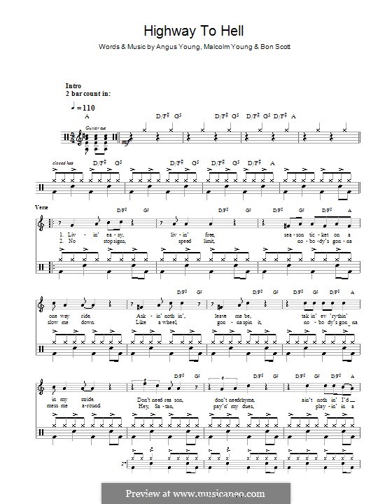 Highway to Hell (AC/DC): Для ударных by Angus Young, Bon Scott, Brian Johnson, Malcolm Young