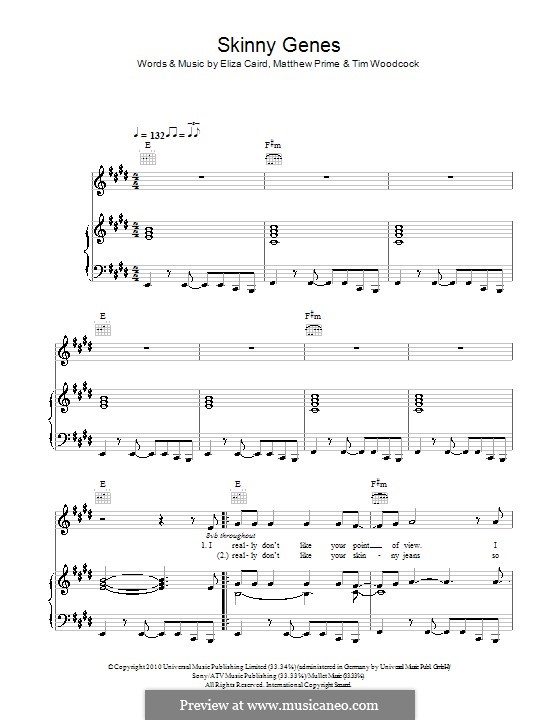 Skinny Genes (Eliza Doolittle): Для голоса и фортепиано (или гитары) by Eliza Caird, Matthew Prime, Timothy Woodcock