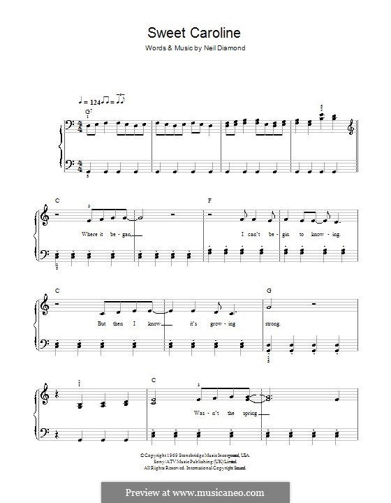 Piano version: Easy notes (Glee Cast) by Neil Diamond