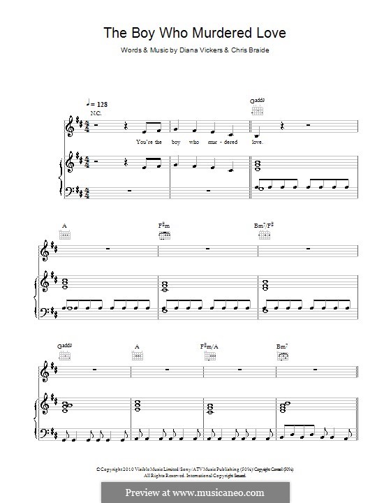 The Boy Who Murdered Love: Для голоса и фортепиано (или гитары) by Chris Braide, Diana Vickers