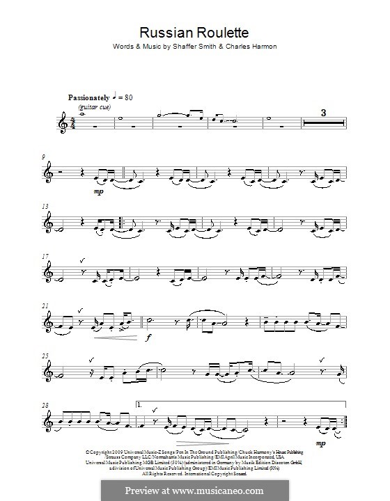 Rihanna Russian Roulette Sheet Music in F# Minor (transposable) -  Download & Print - SKU: MN0080535