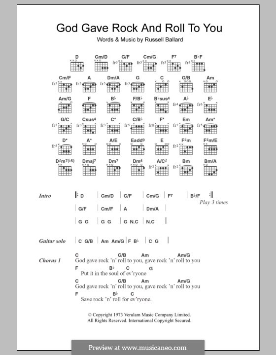 God Gave Rock and Roll To You: Lyrics and chords (Argent) by Russell Ballard