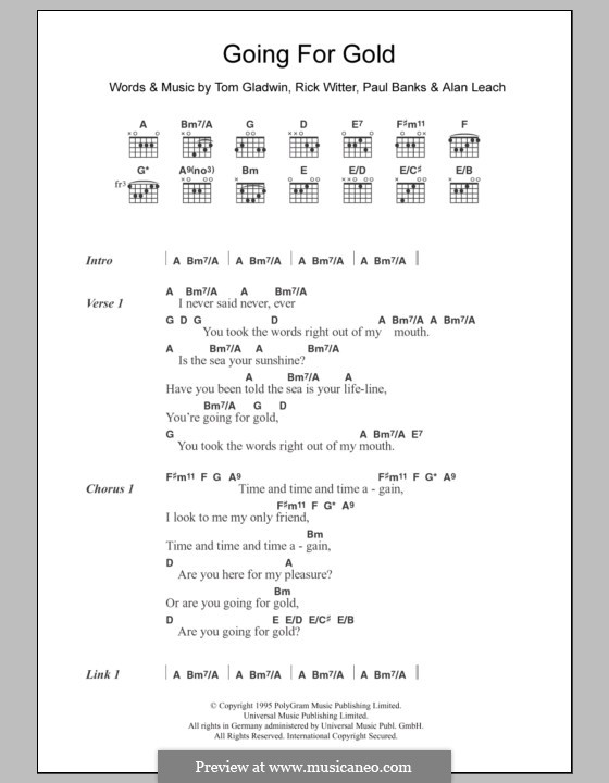 Going for Gold (Shed 7): Текст, аккорды by Alan Leach, Paul Banks, Rick Witter, Tom Gladwin
