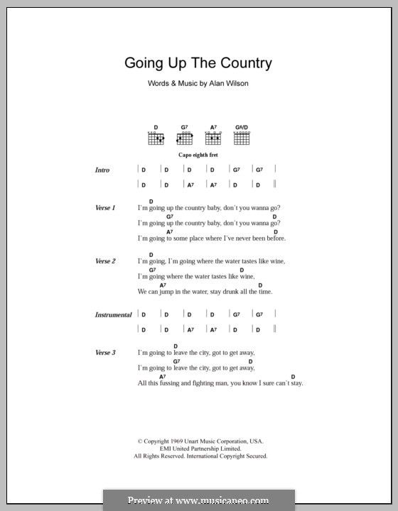 Going Up the Country: Текст и аккорды by Alan Wilson