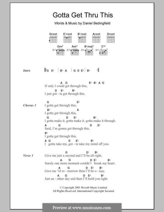 Gotta Get Thru This: Текст, аккорды by Daniel Bedingfield
