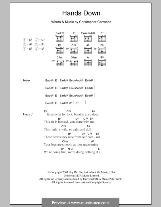 C. Carrabba Hands Down (Dashboard Confessional) ноты на MusicaNeo