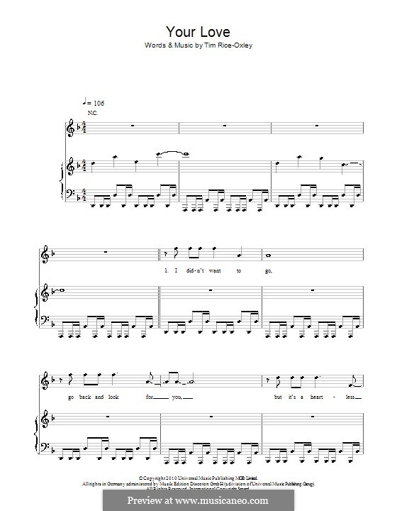 Your Love (Keane): Для голоса и фортепиано (или гитары) by Tim Rice-Oxley