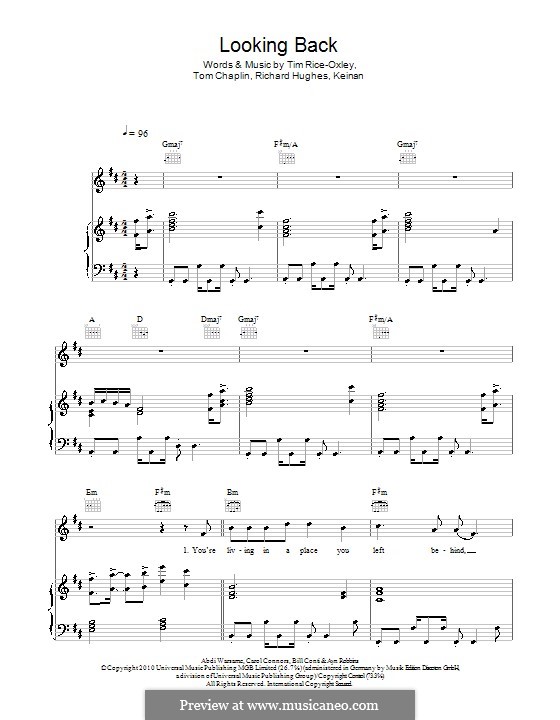 Looking Back (Keane): Для голоса и фортепиано (или гитары) by Ayn Robbins, Bill Conti, Carol Connors, Keinan Abdi Warsame, Richard Hughes, Tim Rice-Oxley, Tom Chaplin