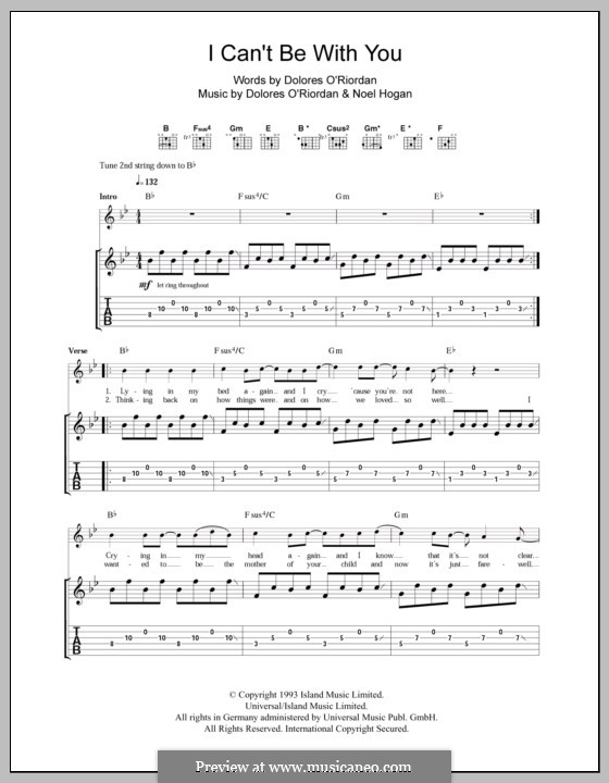 I Can't Be with You (The Cranberries): Гитарная табулатура by Dolores O'Riordan, Noel Hogan