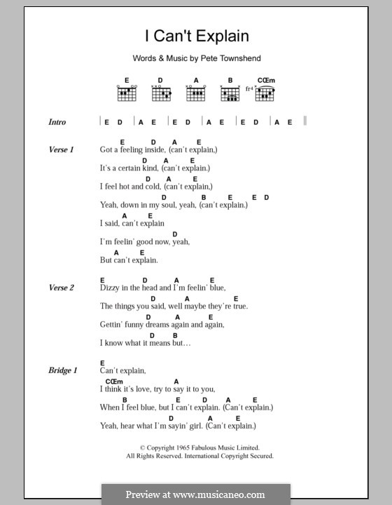 I Can't Explain (The Who): Текст, аккорды by Peter Townshend