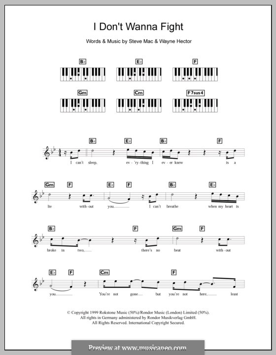 I Don't Wanna Fight (Westlife): Для клавишного инструмента by Steve Mac, Wayne Anthony Hector
