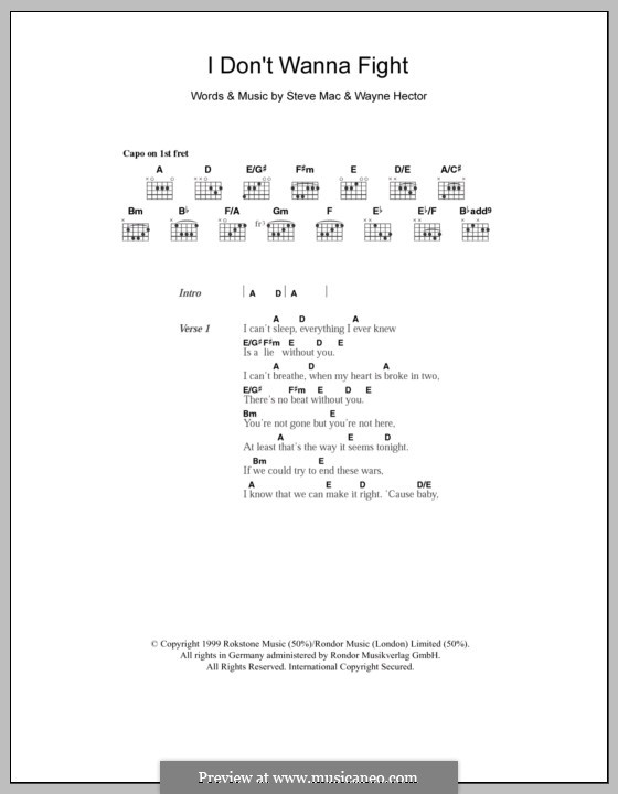 I Don't Wanna Fight (Westlife): Текст, аккорды by Steve Mac, Wayne Anthony Hector