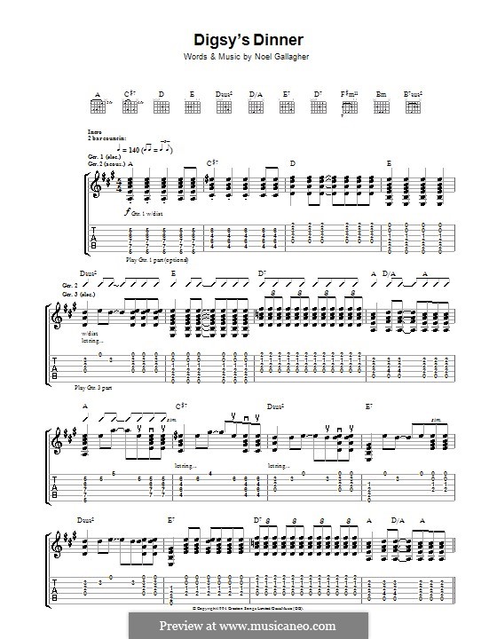 Digsy's Dinner (Oasis): Гитарная табулатура by Noel Gallagher