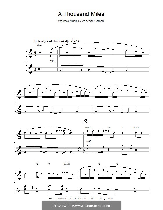 A thousand miles vanessa. A Thousand Miles Ноты. A Thousand Miles Vanessa Carlton Ноты для пианино. Vanessa Carlton - 1000 Miles.