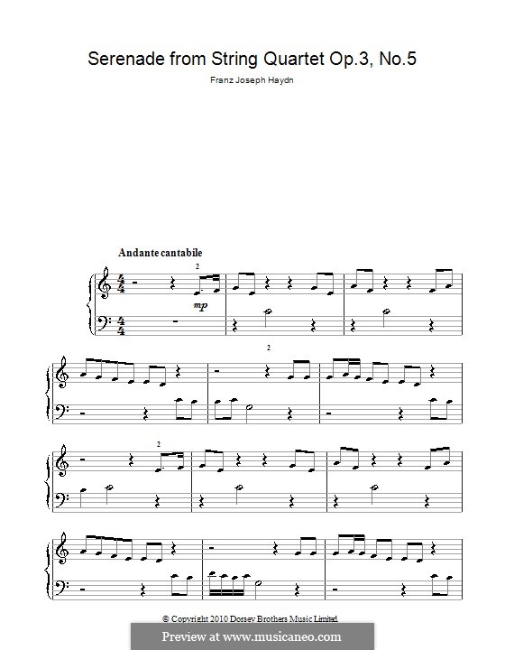 Струнный квартет фа мажор, Hob.III/17 Op.3 No.5: Часть II. Версия для начинающего пианиста by Йозеф Гайдн