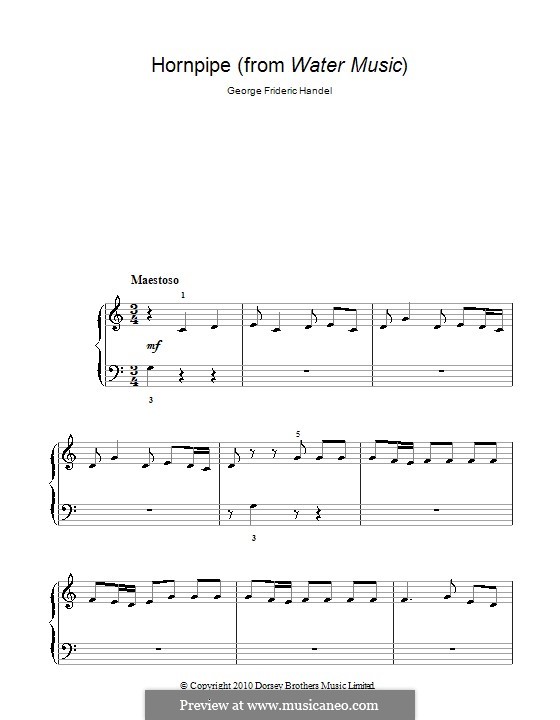 Сюита No.2 ре мажор, HWV 349: Alla Hornpipe, for easy piano by Георг Фридрих Гендель