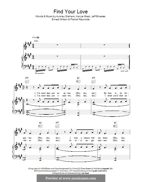 Find Your Love: Для голоса и фортепиано (или гитары) by Aubrey Drake Graham, Ernest Wilson, Jeff Bhasker, Kanye West, Patrick Reynolds
