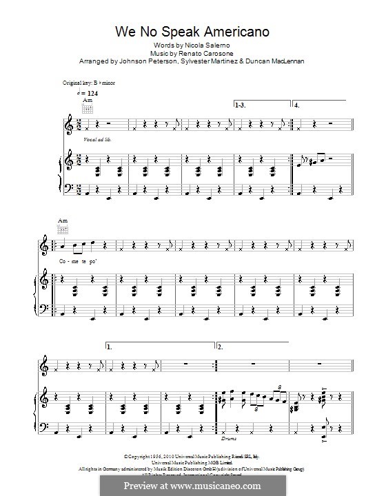 We No Speak Americano: Для голоса и фортепиано (или гитары) by Renato Carosone