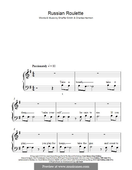 Rihanna Russian Roulette Sheet Music in F# Minor (transposable) -  Download & Print - SKU: MN0080535