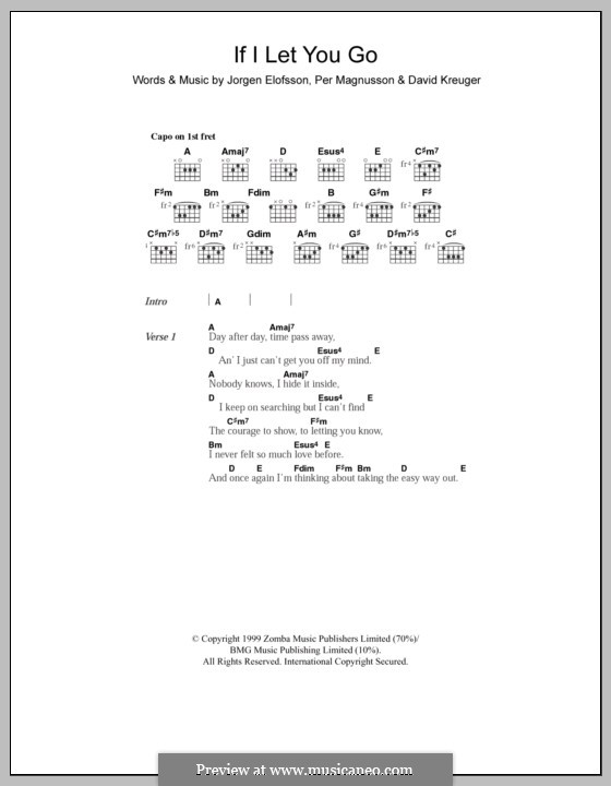 If I Let You Go (Westlife): Текст, аккорды by David Kreuger, Jörgen Kjell Elofsson, Per Magnusson