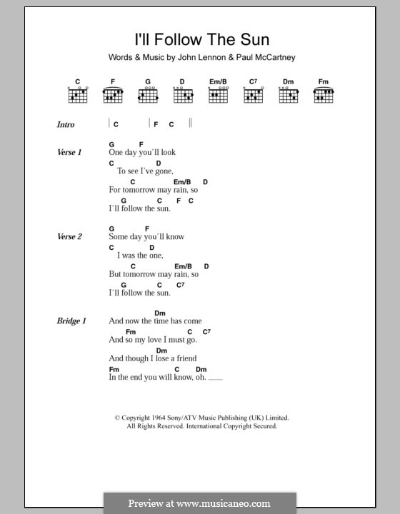 I'll Follow the Sun (The Beatles): Текст, аккорды by John Lennon, Paul McCartney