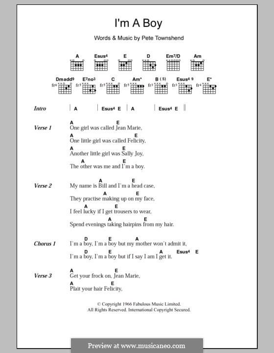 I'm a Boy (The Who): Текст, аккорды by Peter Townshend