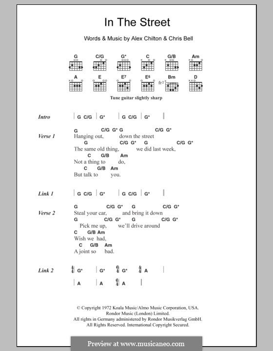In the Street (Theme from That 70s Show): Текст, аккорды by Alex Chilton, Chris Bell