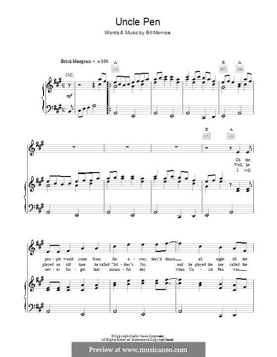 Uncle Pen: Для голоса и фортепиано (или гитары) by Bill Monroe