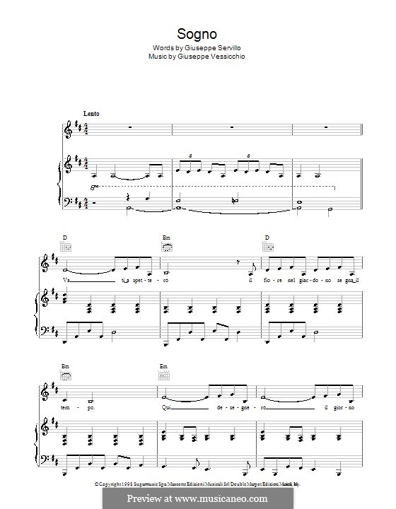Sogno (Andrea Bocelli): Для голоса и фортепиано (или гитары) by Giuseppe Vessicchio