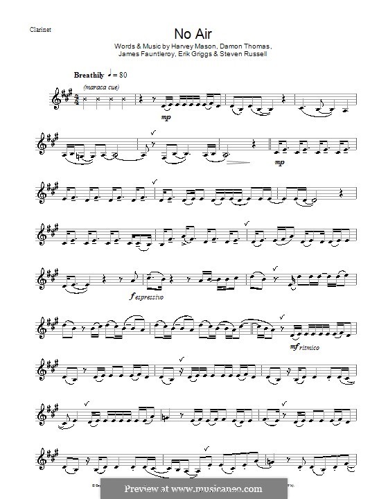 No Air (Jordin Sparks duet with Chris Brown): Для кларнета by Damon E. Thomas, Erik Griggs, Harvey Mason Jr., James Fauntleroy II, Steven Russell
