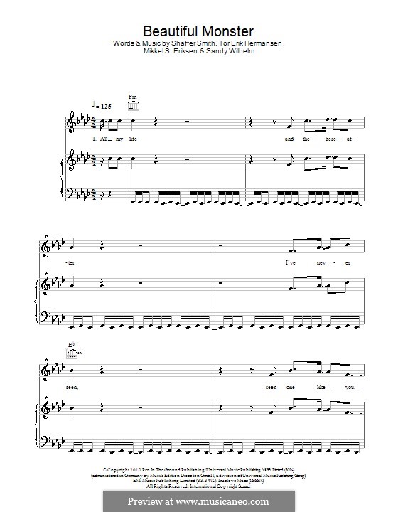 Beautiful Monster (Ne-Yo): Для голоса и фортепиано (или гитары) by Mikkel Storleer Eriksen, Sandy Wilhelm, Ne-Yo, Tor Erik Hermansen