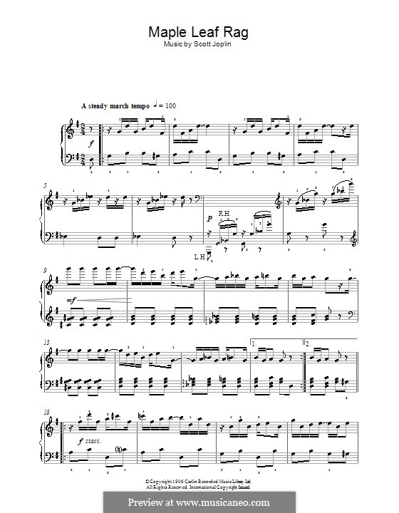 Maple Leaf Rag (Printable Scores): Для фортепиано (легкий уровень) by Скотт Джоплин