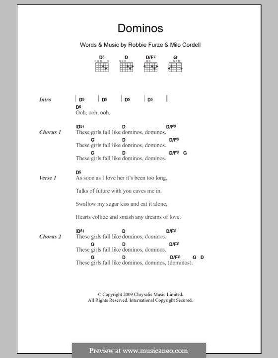 Dominos (The Big Pink): Текст, аккорды by Milo Cordell, Robbie Furze