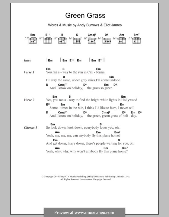 Green Grass (I am Arrows): Текст, аккорды by Andy Burrows, Eliot James