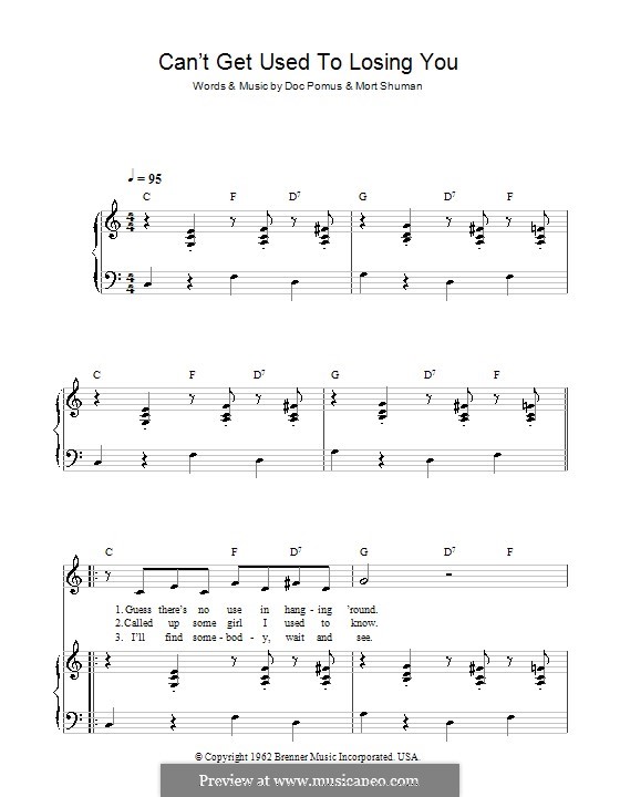Can't Get Used To Losing You (Andy Williams): Для голоса и фортепиано (или гитары) by Doc Pomus, Mort Shuman