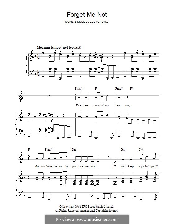 Forget Me Not (Eden Kane): Для голоса и фортепиано (или гитары) by Les Vandyke