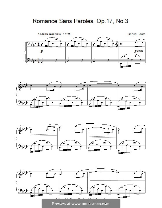 Романсы без слов, Op.17: No.3 ля-бемоль мажор (ноты высокого качества) by Габриэль Форе
