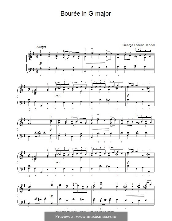 Бурре соль мажор: Для фортепиано by Георг Фридрих Гендель