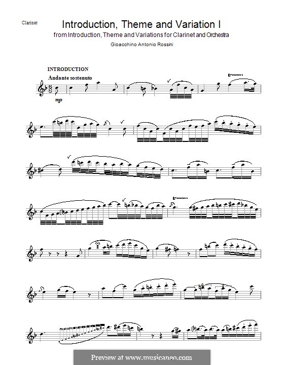 Introduction, Theme and Variation: Партия кларнета by Джоаккино Россини