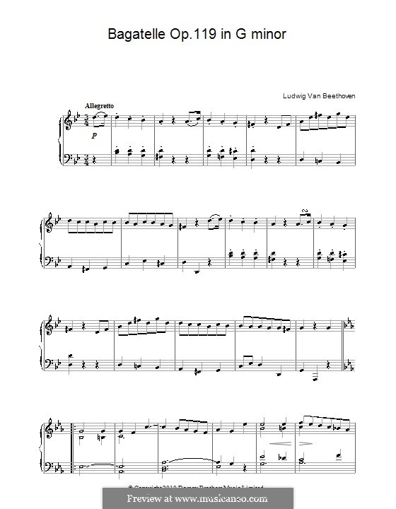 Одиннадцать новых багателей для фортепиано, Op.119: Багатель No.1 (ноты высокого качества) by Людвиг ван Бетховен